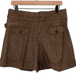 Trina Turk Women’s Tailored Pleated Wool Herringbone Brown Tan Shorts Size 8